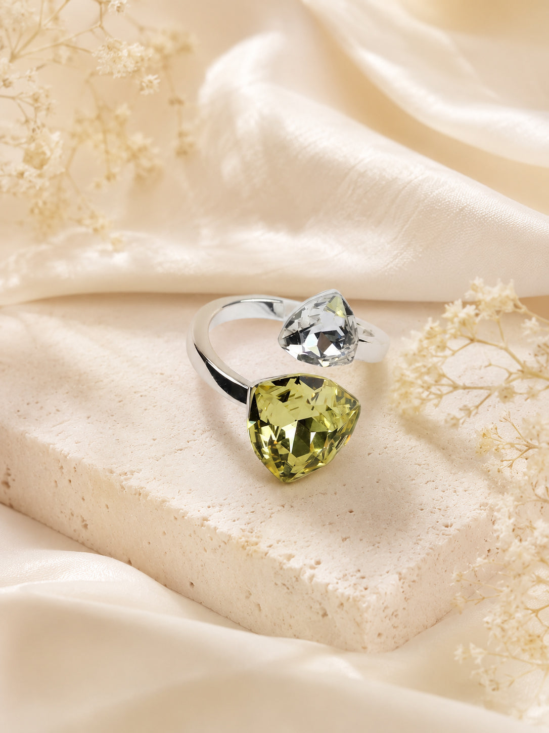 Rhodium Plated Trillion Crystal Anti-Tarnish Waterproof Ring