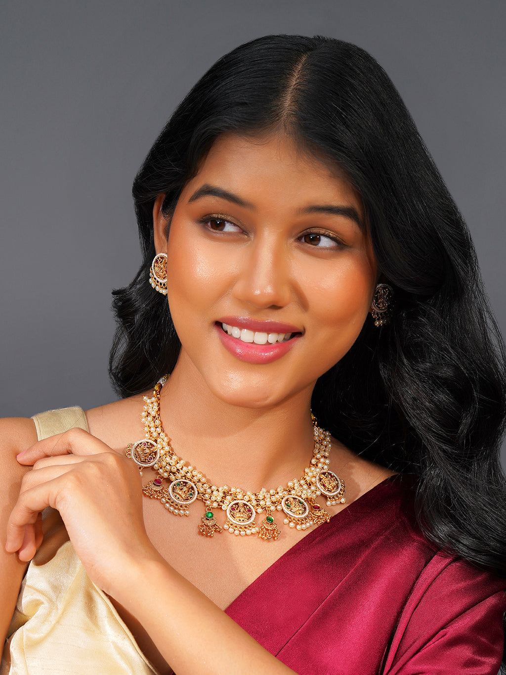 Aanura Traditional Necklace Set in Gold-Plated Finish
