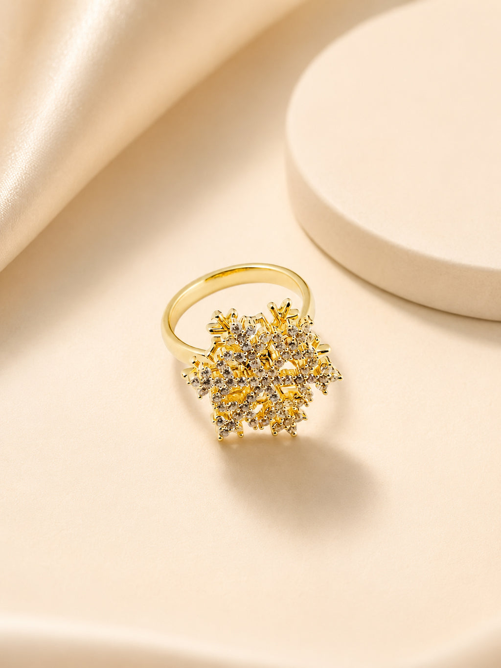 18K Gold Plated Floral Sparkle Statement Ring