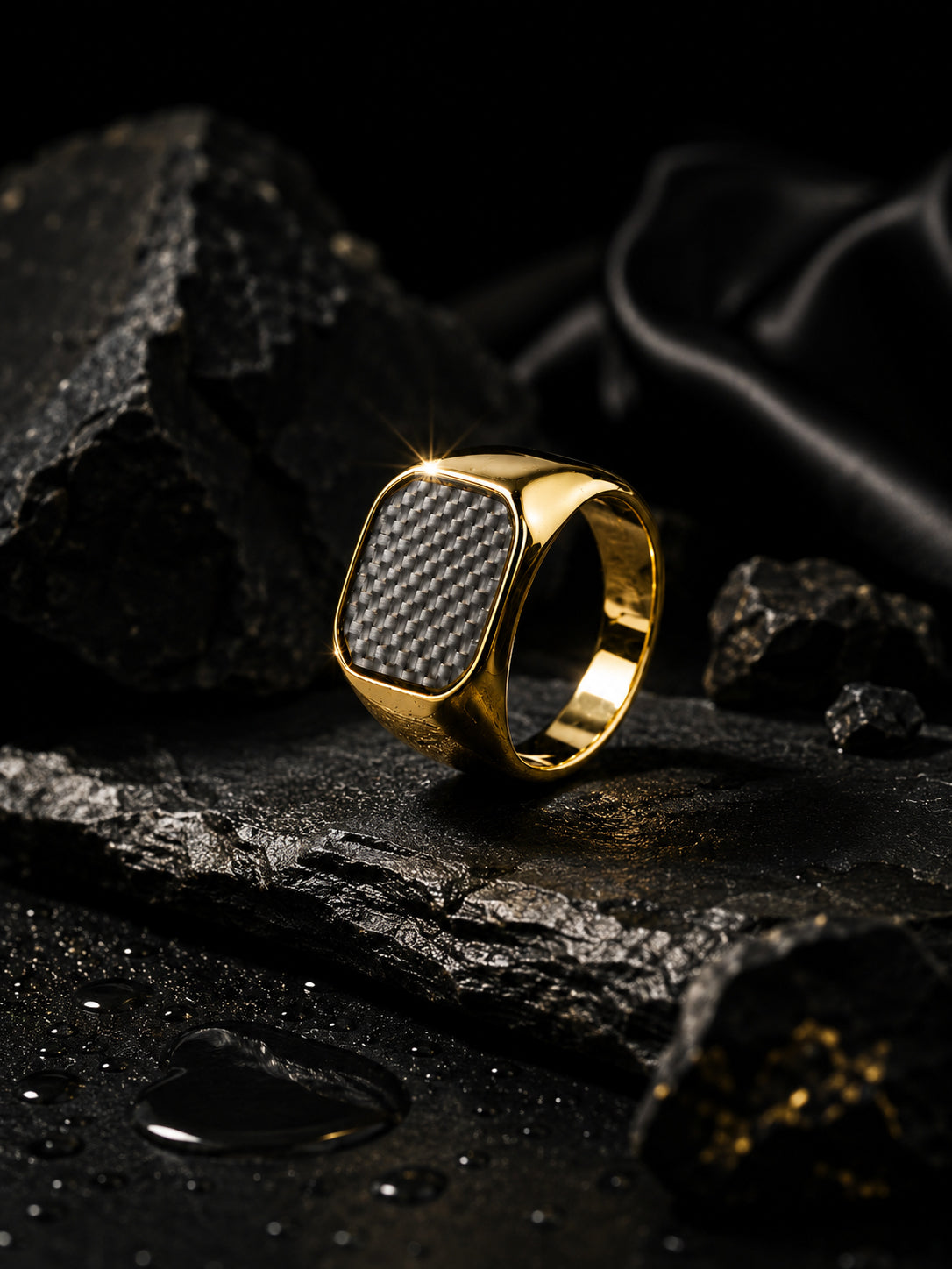 18K Gold Carbon Weave Anti-Tarnish Waterproof Ring
