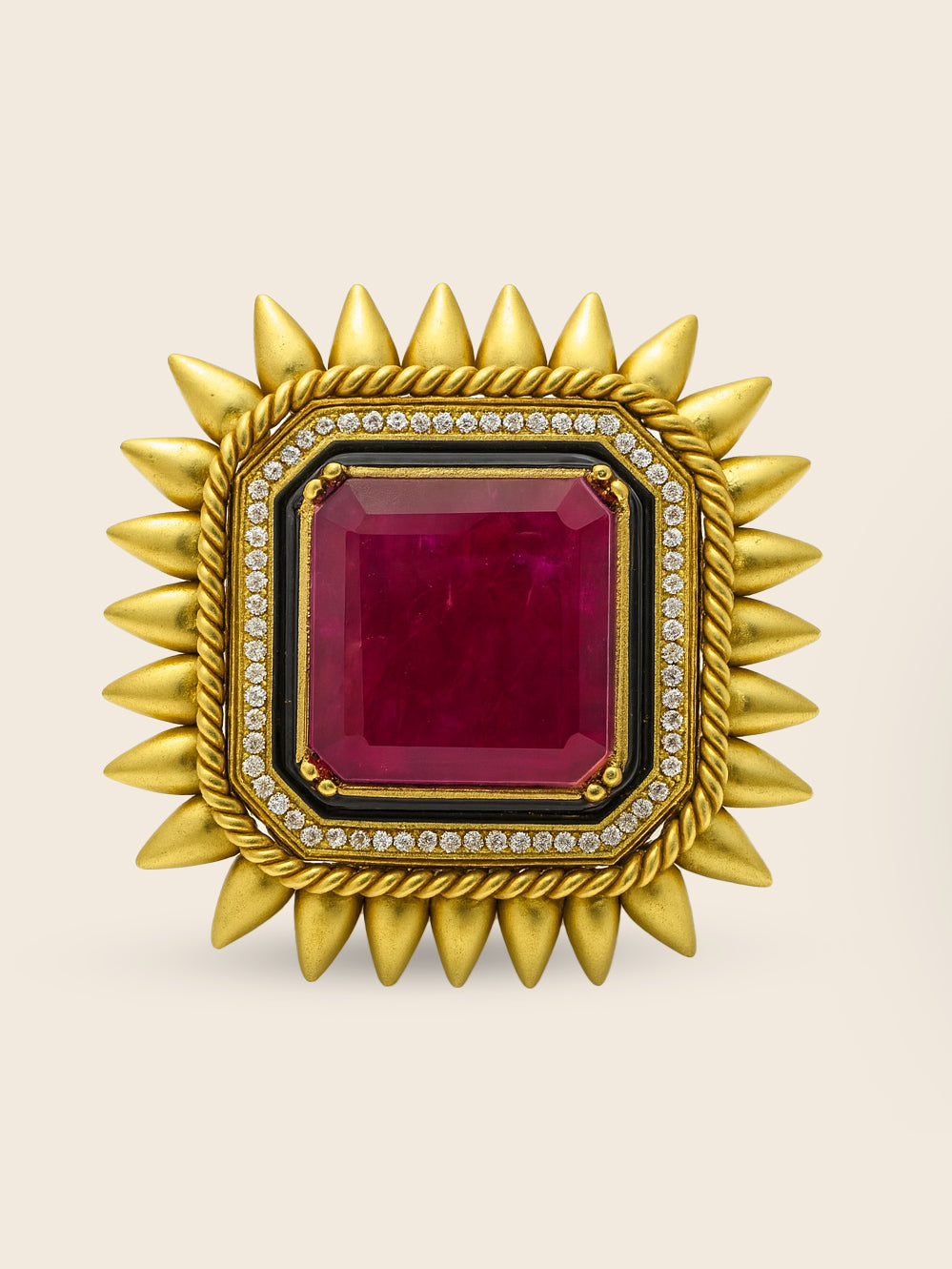 Aanura Gold-Plated Square Green Stone Statement Ring