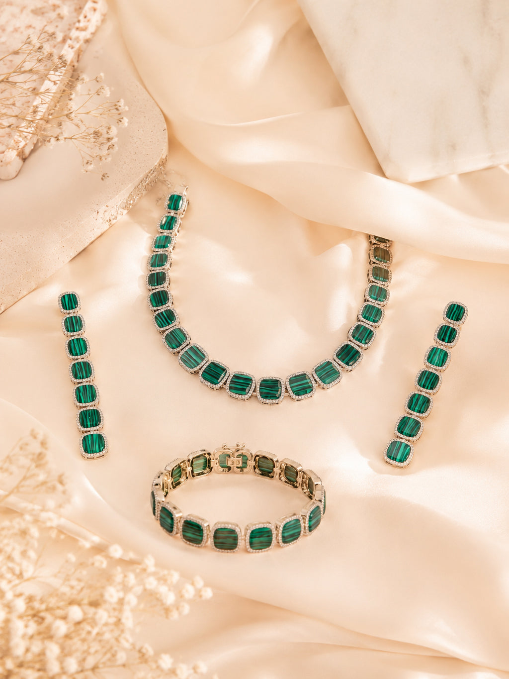 Aanura Green Malachite Necklace, Bracelet & Earring Set
