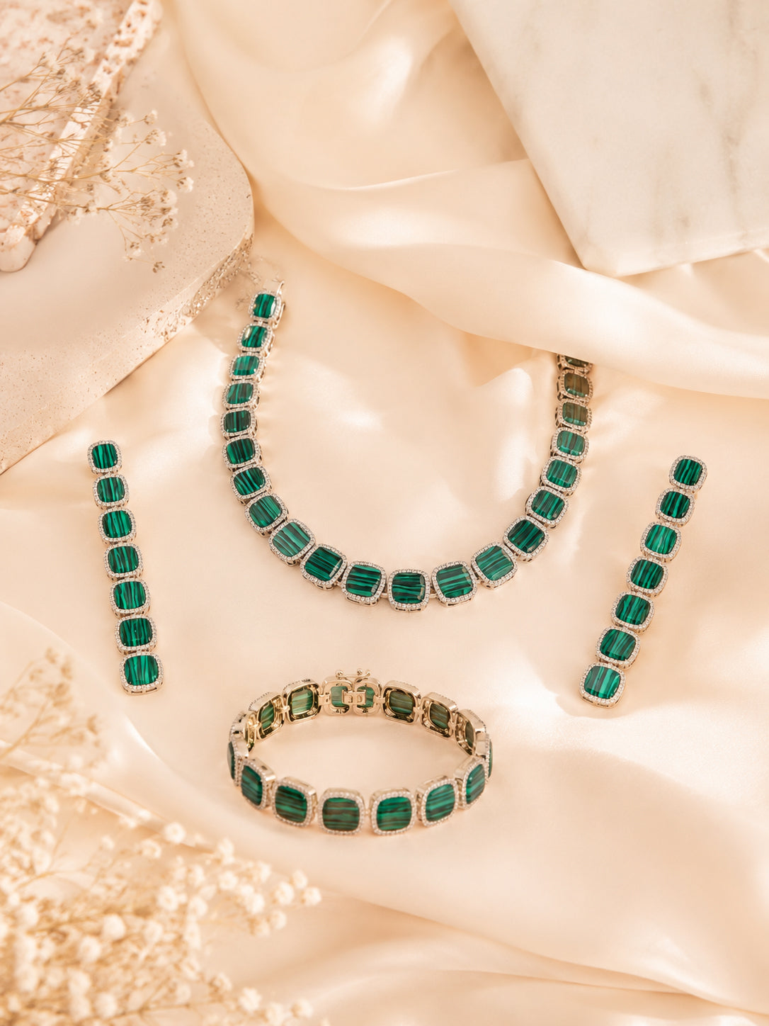 Aanura Green Malachite Necklace, Bracelet & Earring Set