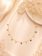 18K Gold Plated Leaf & Colour Stone Charm Necklace