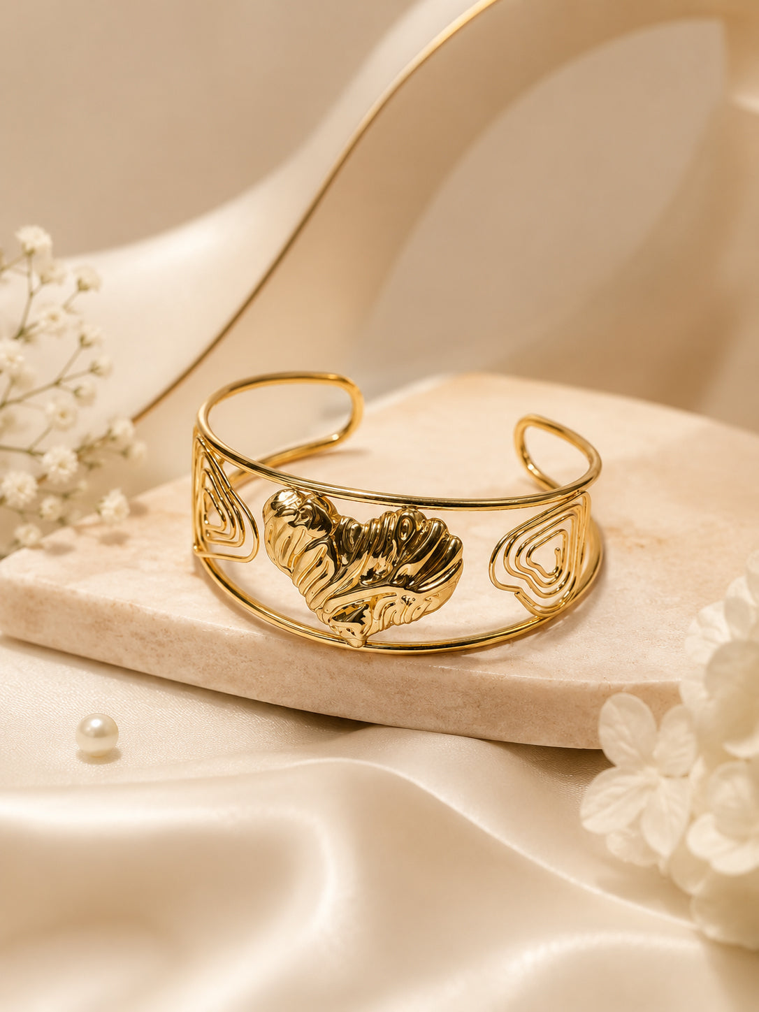 Aanura Sculpted Leaf Open Cuff Bracelet