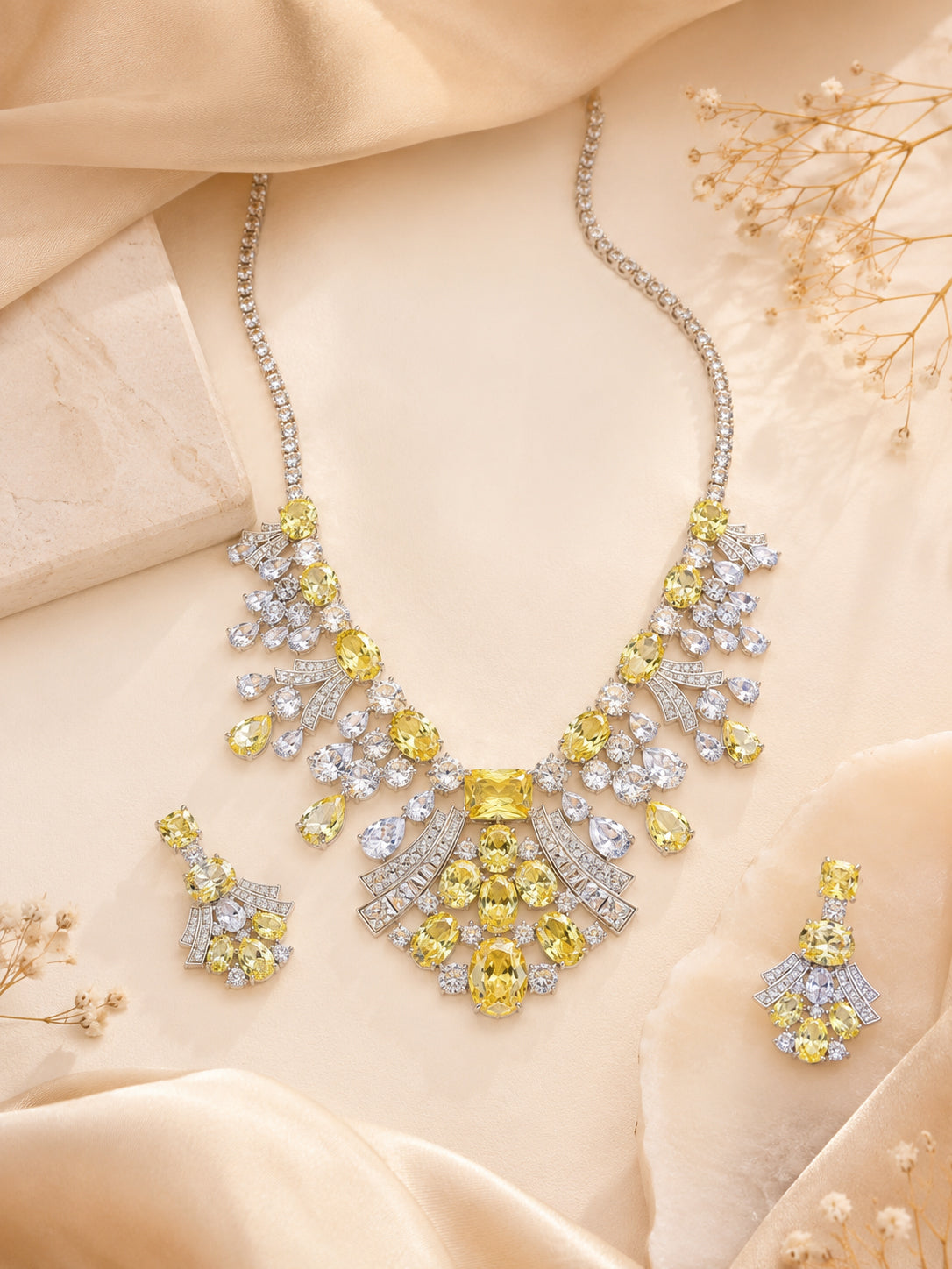 Aanura Radiant Yellow Gemstone Necklace Set