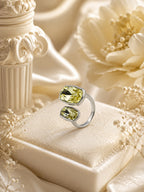 Rhodium Plated Yellow Double Crystal Open Ring