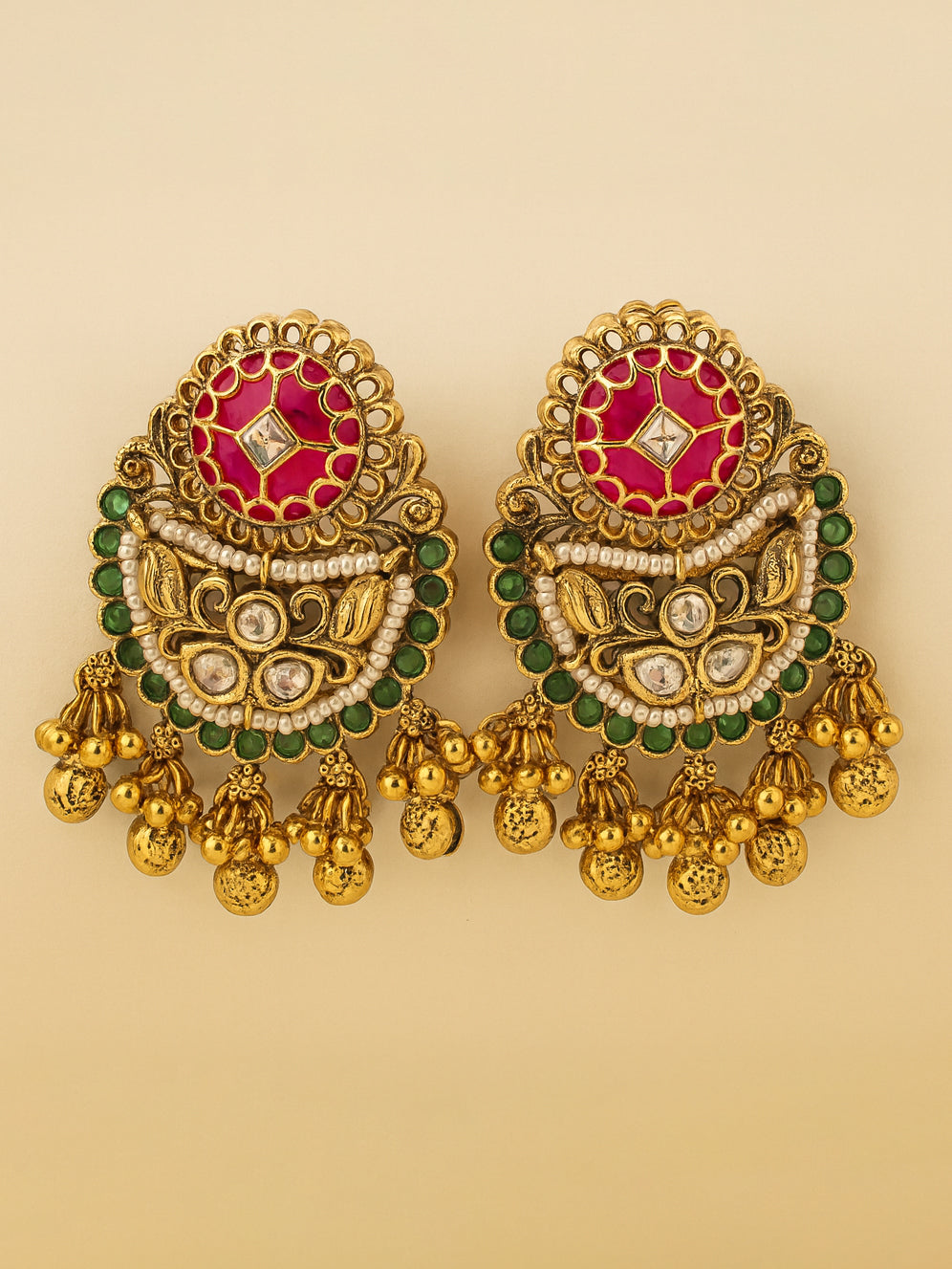 Aanura Gold-Plated Ruby Chandbali Ring