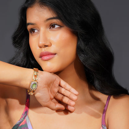 Aanura Gold Stainless Steel Crystal Bangle Bracelet