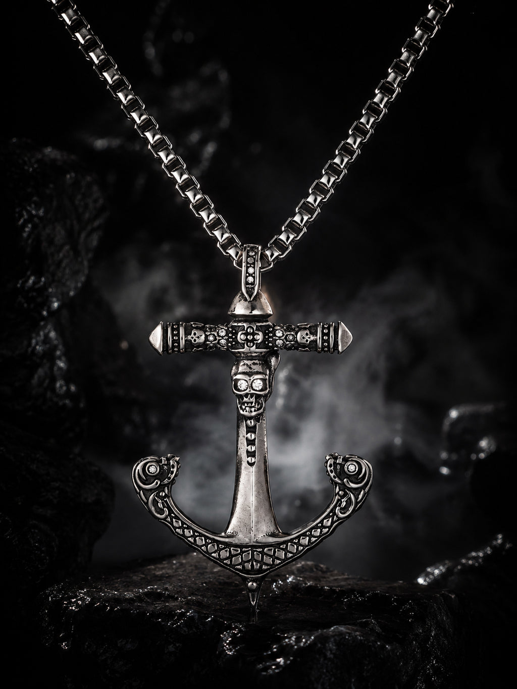 Aanura Silver Anchor Cross Chain  For Men