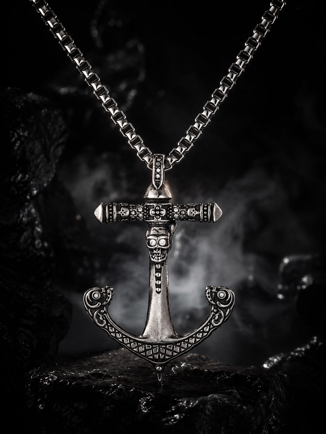 Aanura Silver Anchor Cross Chain  For Men