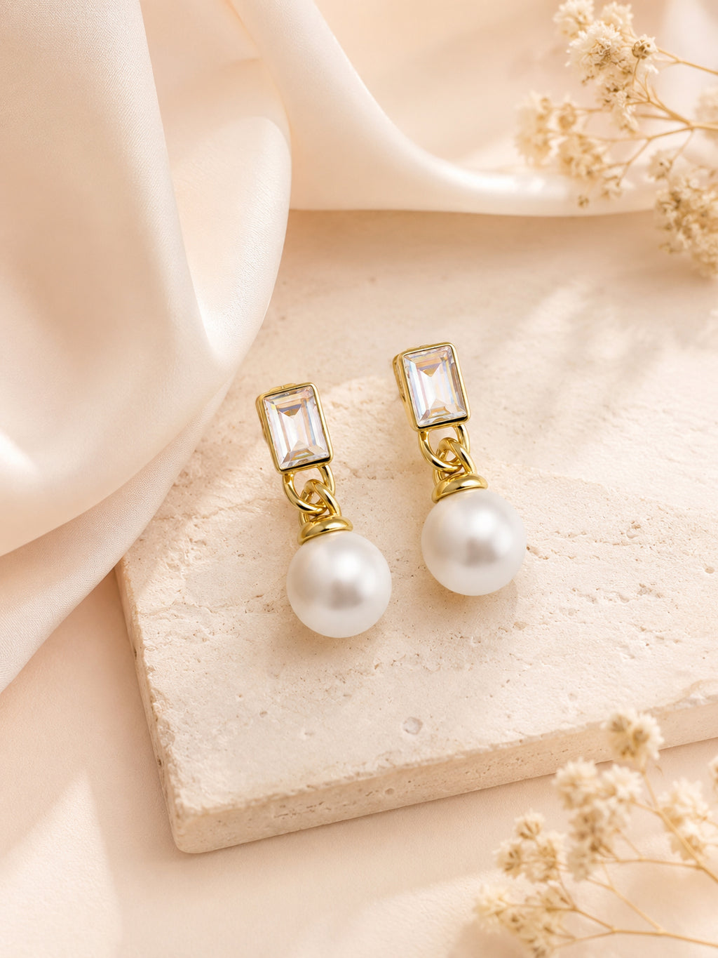 18k Gold-Plated Crystal Pearl Dangle Earrings