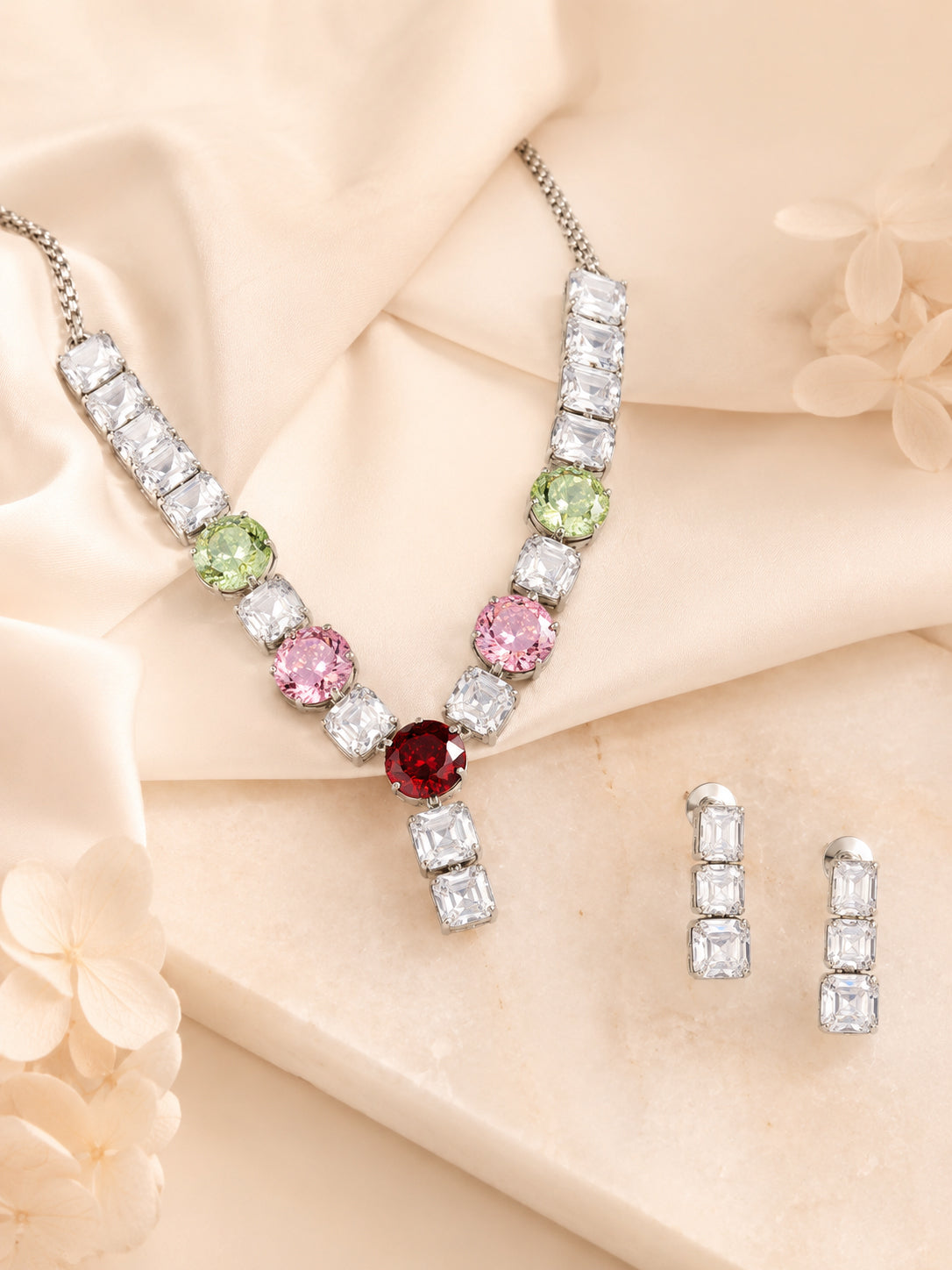 Aanura Red Center Multicolor Crystal Necklace