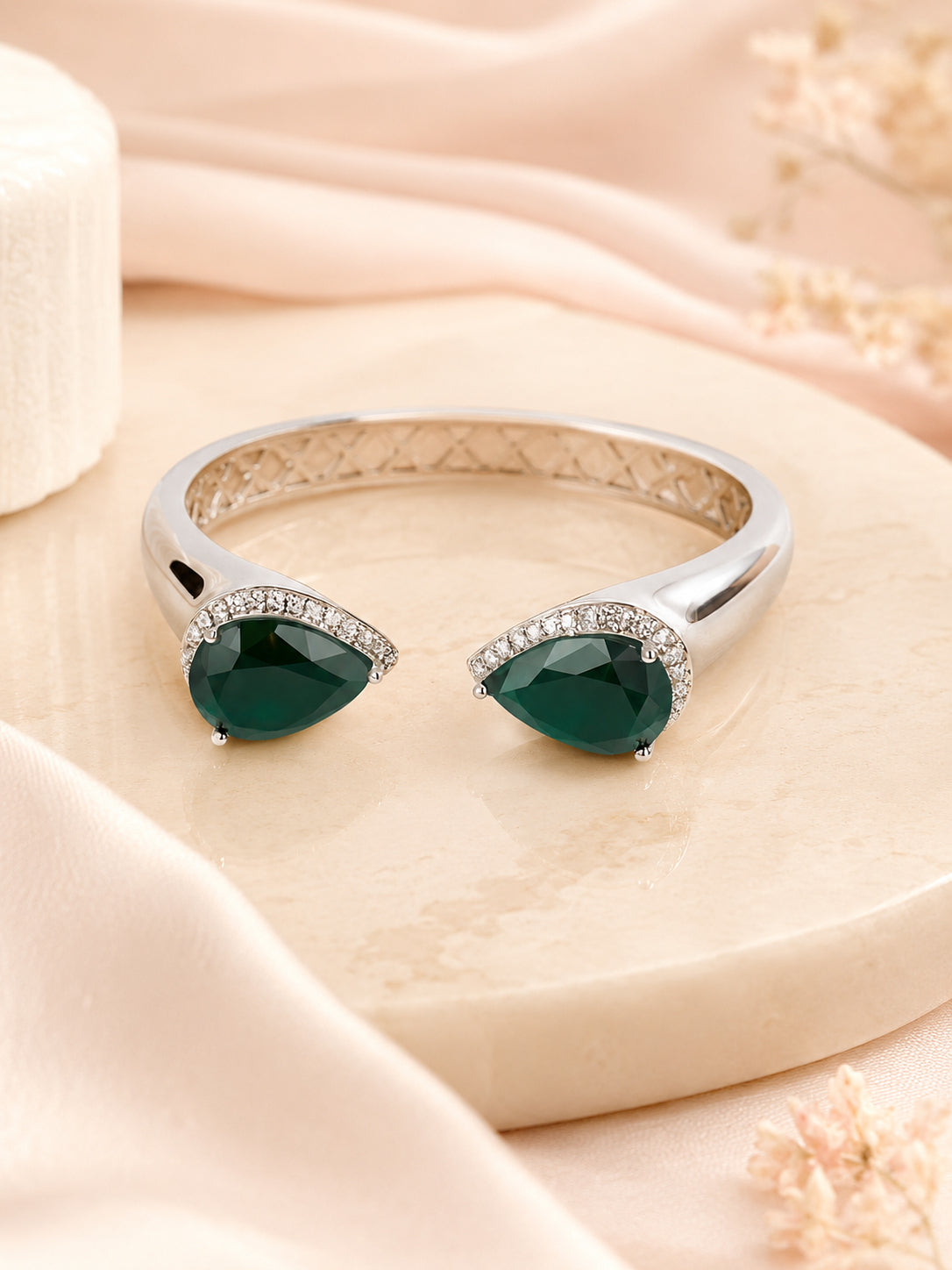 Aanura Emerald Twin Charm Silver Bracelet