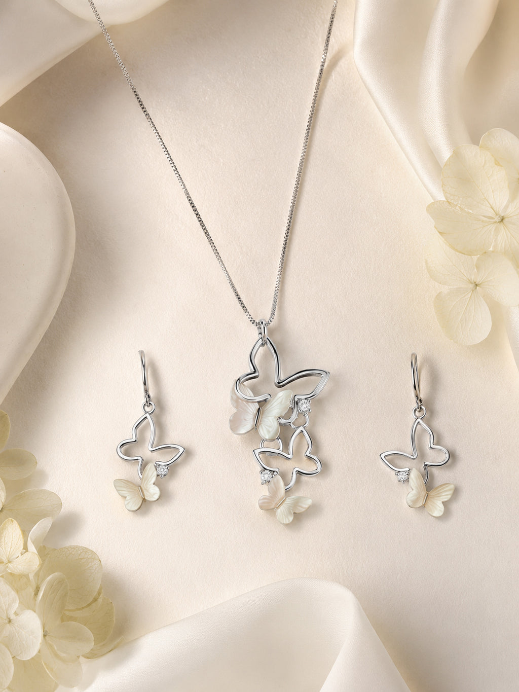 Aanura Dual Butterfly Charm Necklace & Earrings