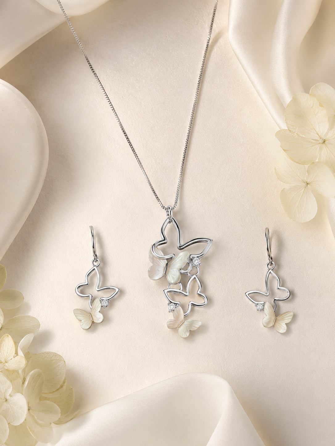 Aanura Dual Butterfly Charm Necklace & Earrings