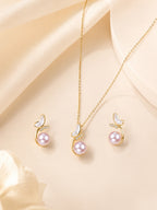 Aanura Pink Pearl Leaf Necklace & Earrings Set