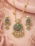 Aanura Peacock Motif Kundan Pendant Necklace Set