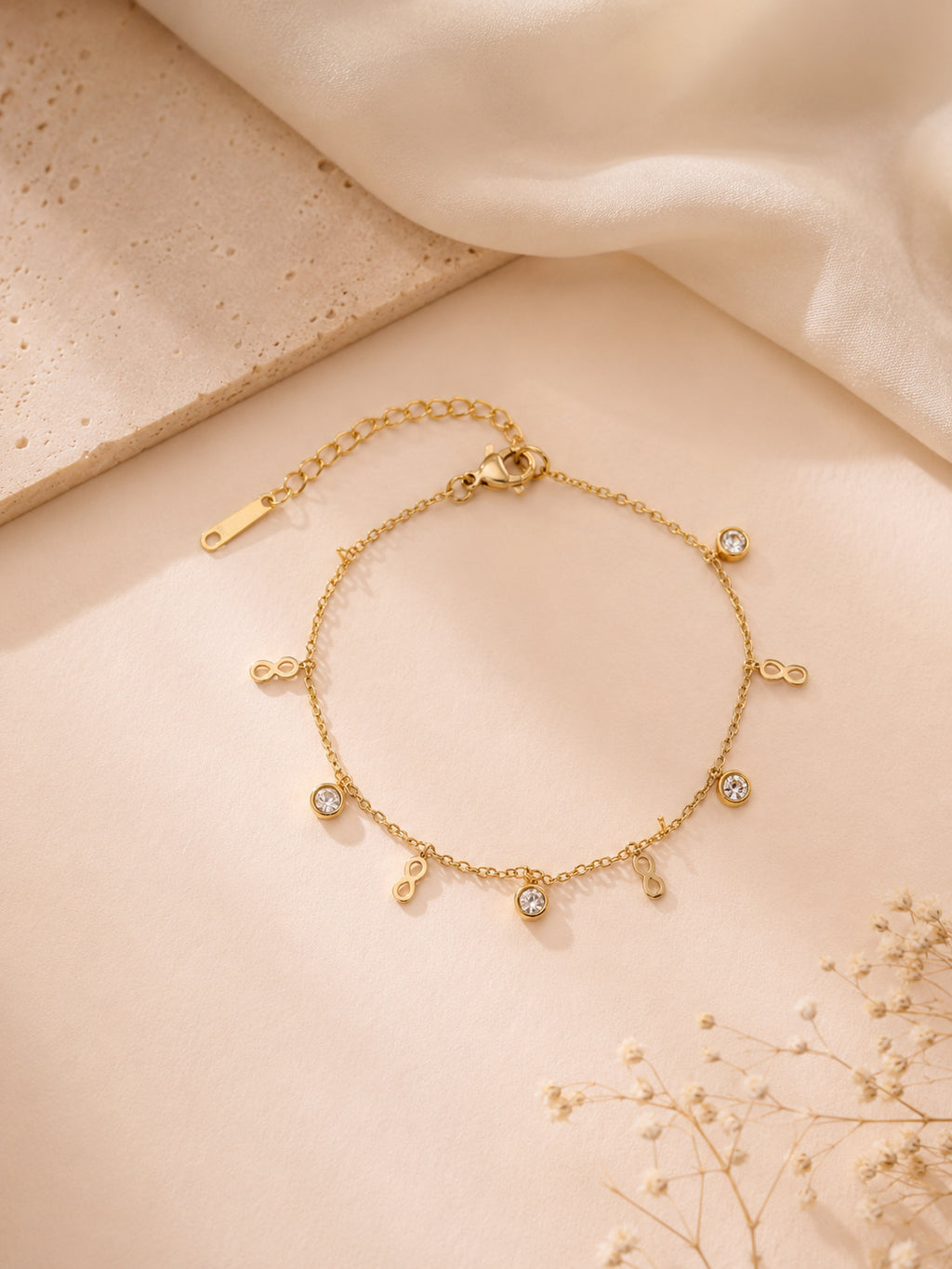 18K Gold Plated Infinity Crystal Chain Bracelet