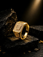 18K Gold CZ Square Anti-Tarnish Waterproof Ring