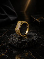 18K Gold CZ Rectangular Anti-Tarnish Waterproof Ring