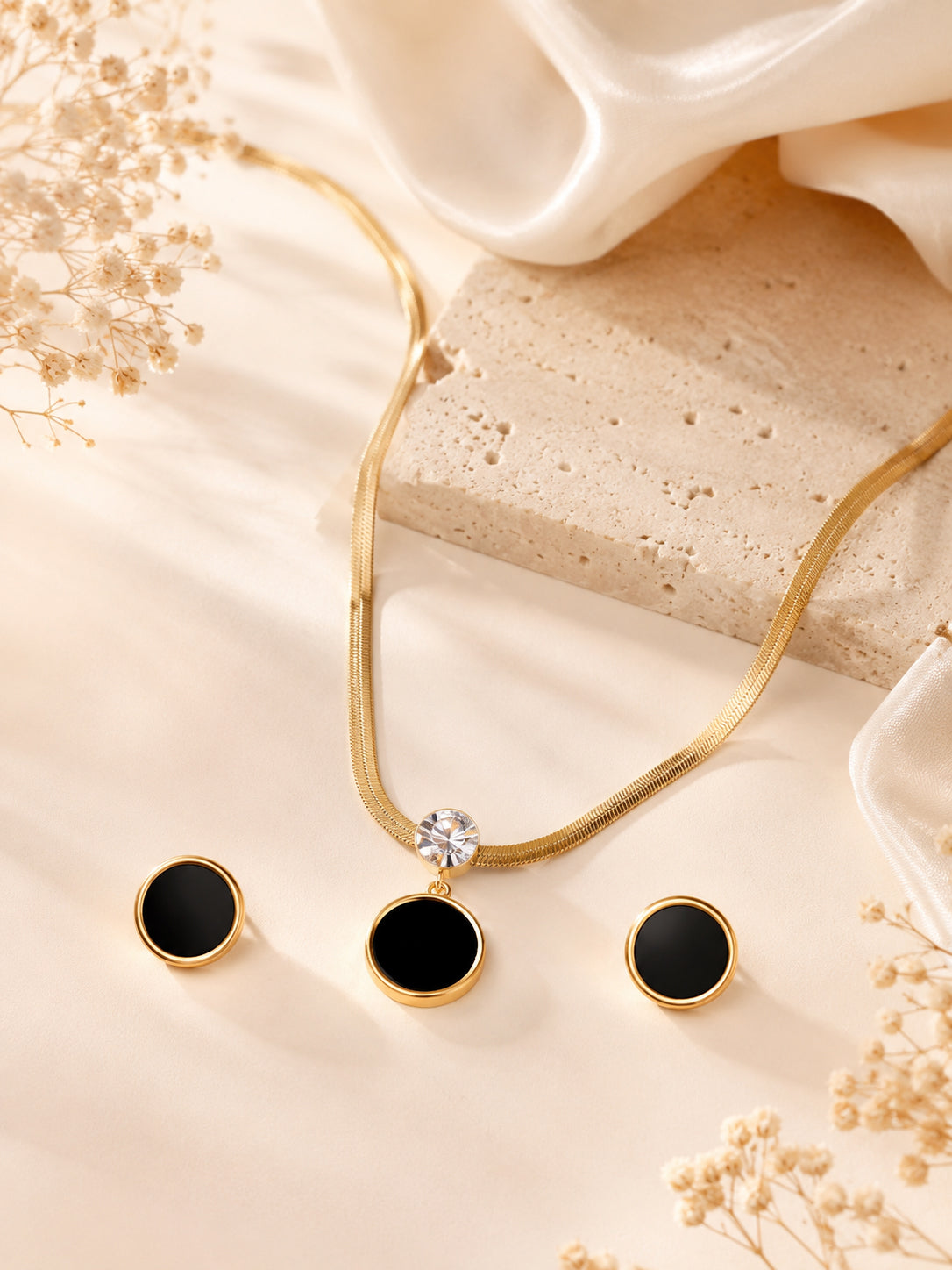 Aanura Golden Circle Drop Necklace & Earrings Set
