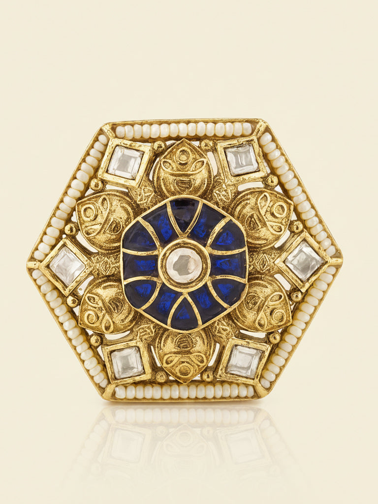 Aanura Gold-Plated Hexagon Green & Ruby Statement Ring
