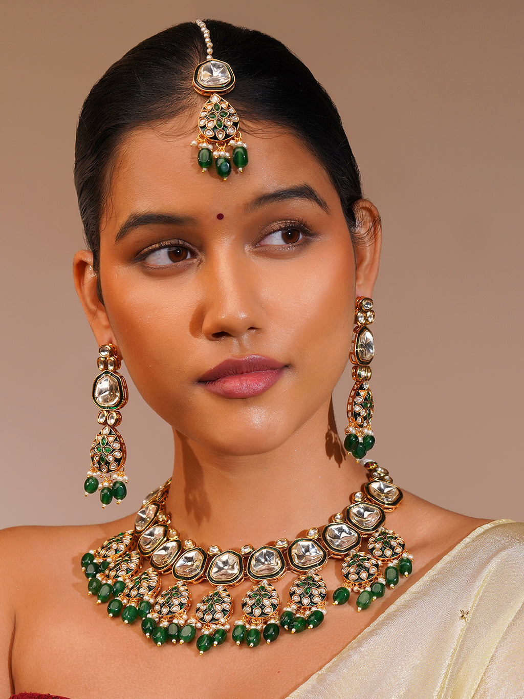 Aanura Gold Traditional Necklace Set With Earrings