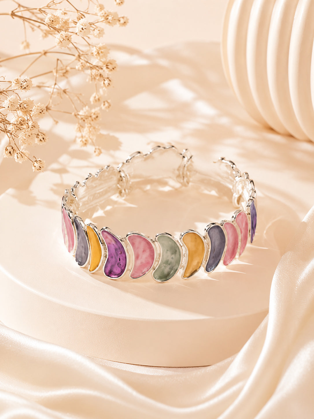 Aanura Pastel Petals Abstract Silver Bracelet
