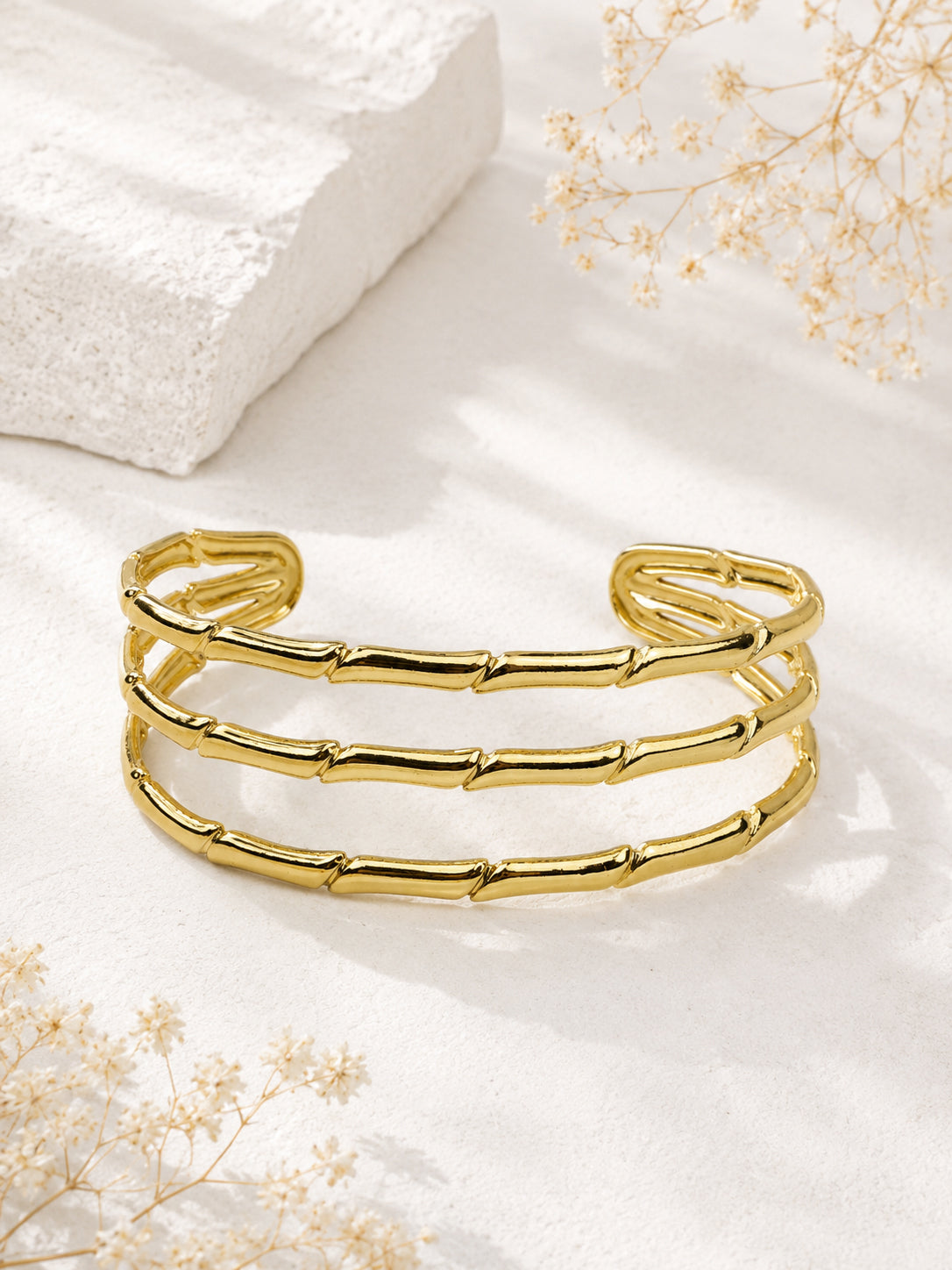 Aanura Triple Bamboo Gold Cuff Bracelet