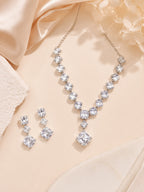 Aanura Square Crystal Necklace Set in Stainless Steel