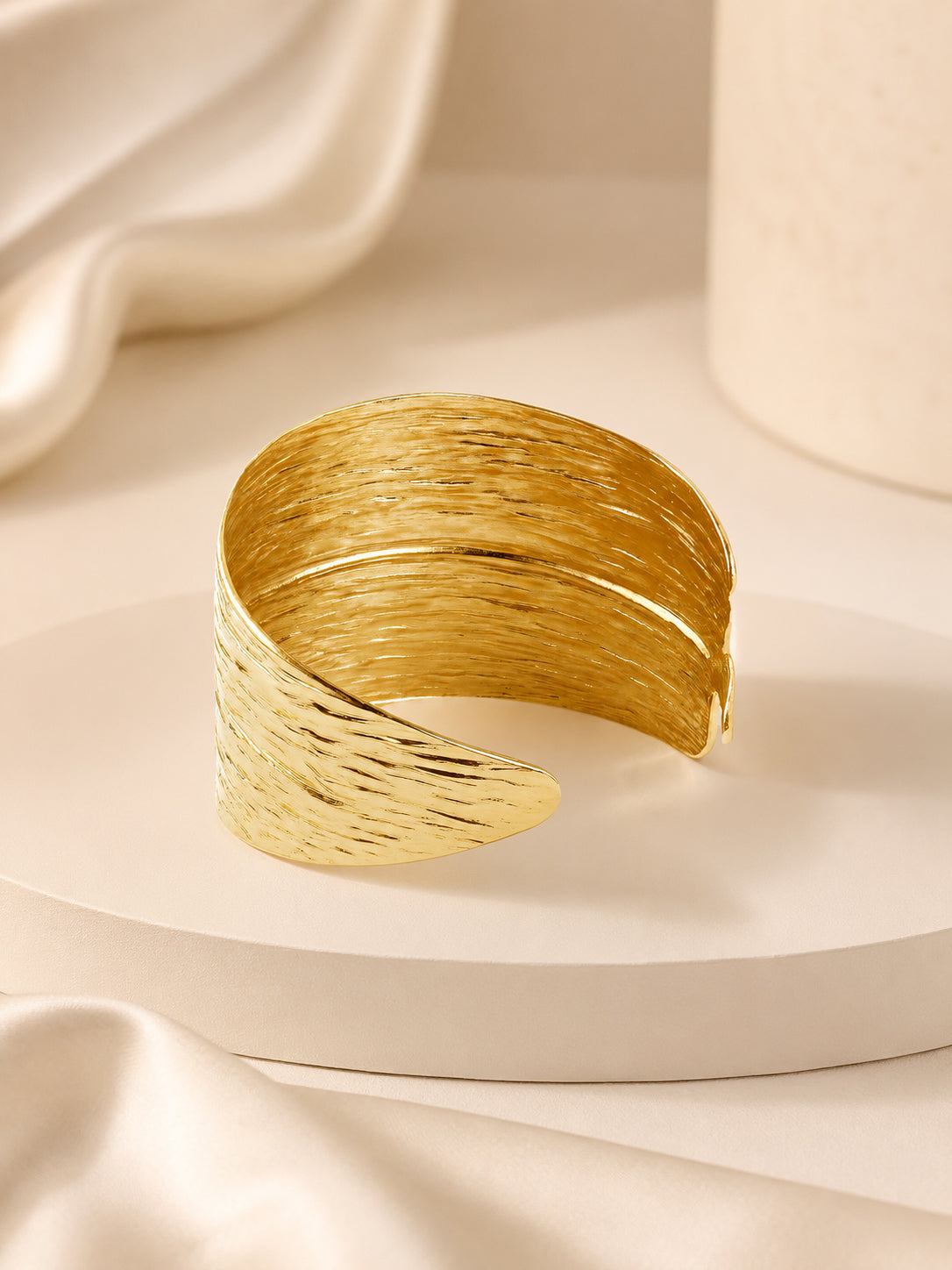 Aanura Textured Wide Gold Cuff Bracelet