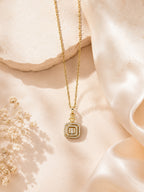 Square Halo Crystal Pendant Necklace with 18K Gold Plating