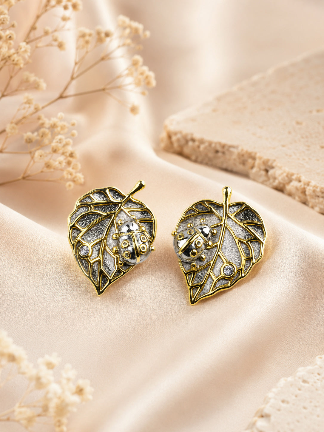 Aanura Leaf Ladybug Earrings