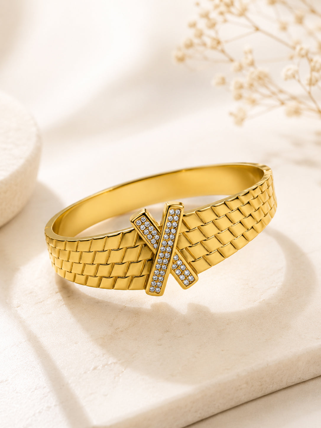 Aanura Textured Gold X Motif Bracelet