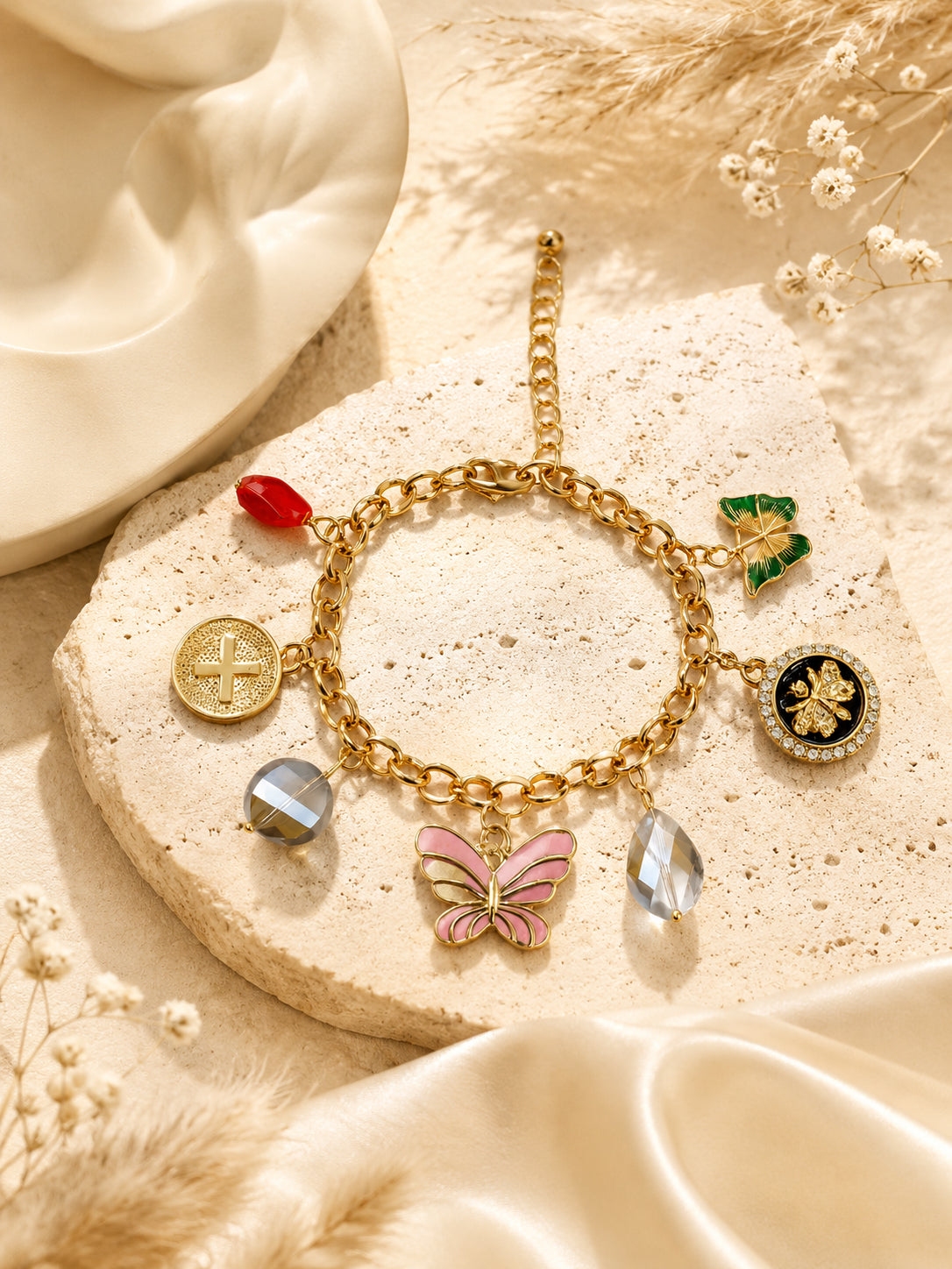 Aanura Butterfly & Crystal Multicharm Bracelet