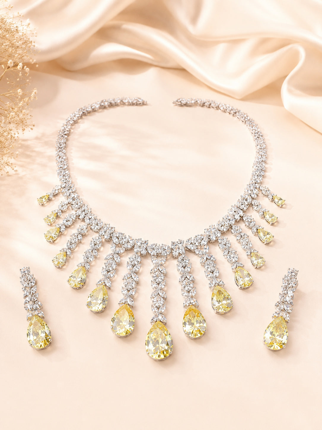Aanura Yellow Teardrop Statement Necklace Set