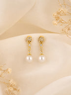 Pearl Drop Earrings with Cubic Zirconia in 18K Gold Plating