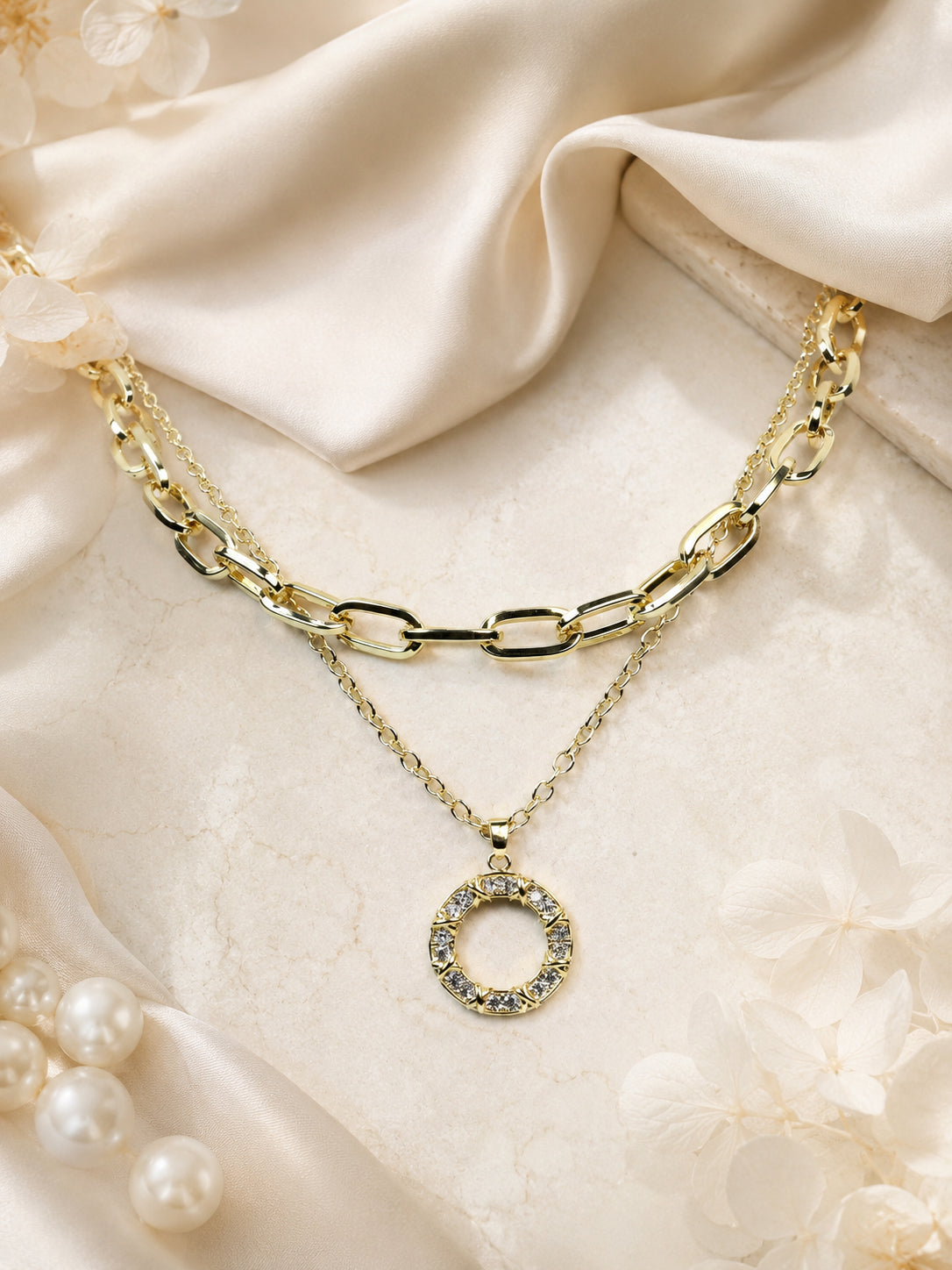 Aanura Gold Layered Circle Pendant Necklace