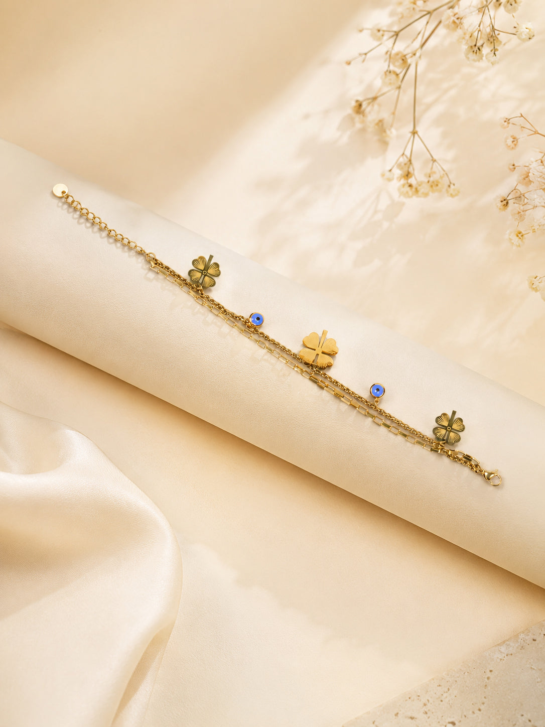 Aanura Clover Charm Adjustable Gold Bracelet