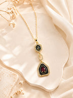 18K Gold Plated Multi-Stone Geometric Drop Necklace