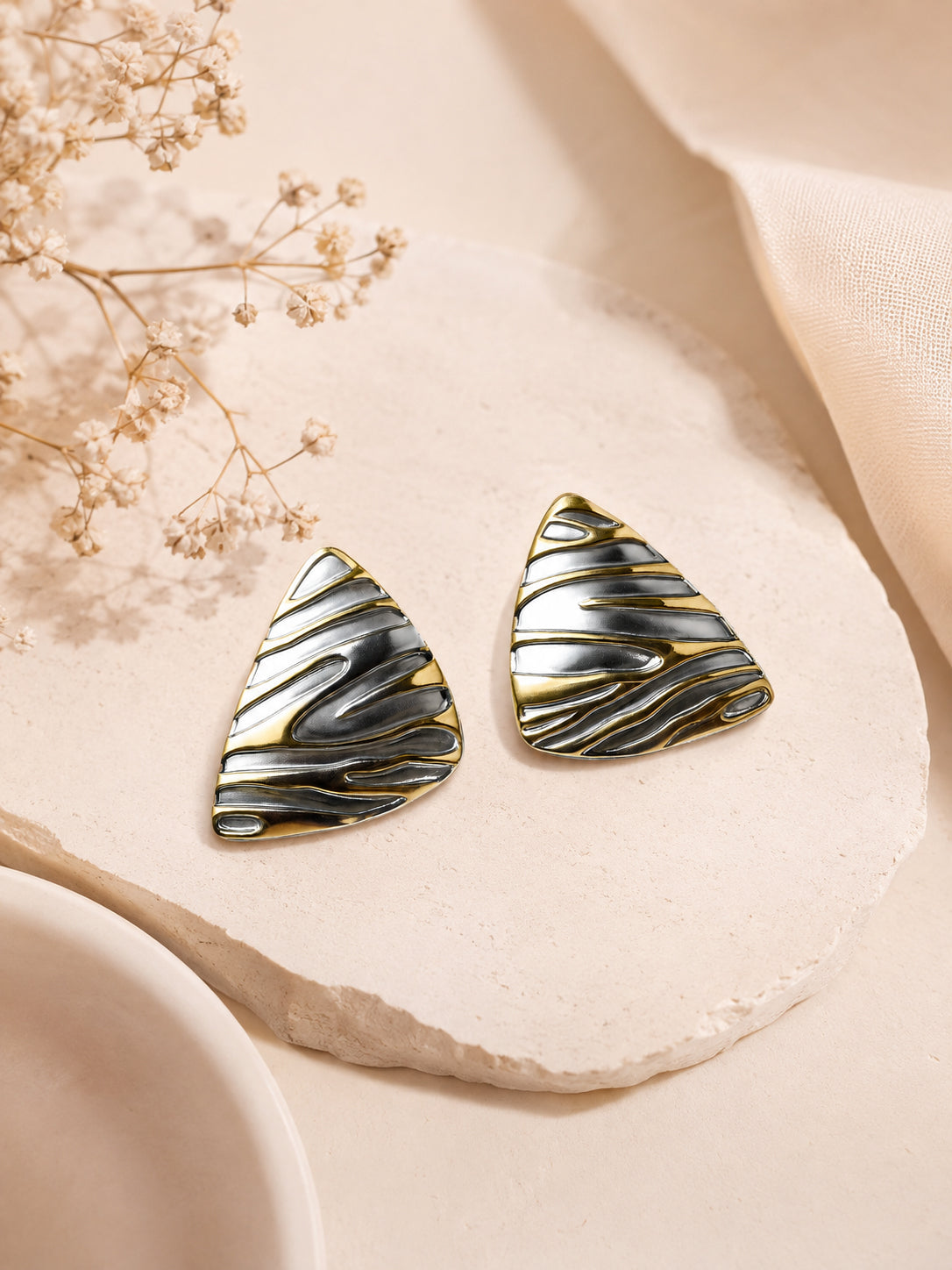 Aanura Molten Wave Dual-Tone Shield Earrings