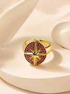 18K Gold Plated Pink Crystal Celestial Compass Ring