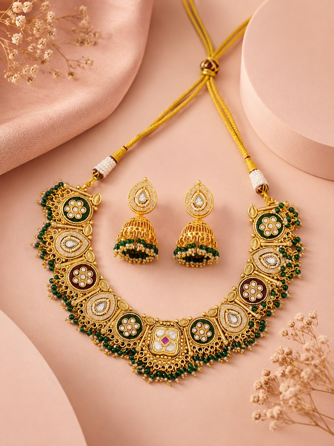Aanura Antique Kundan Choker Necklace & Earrings