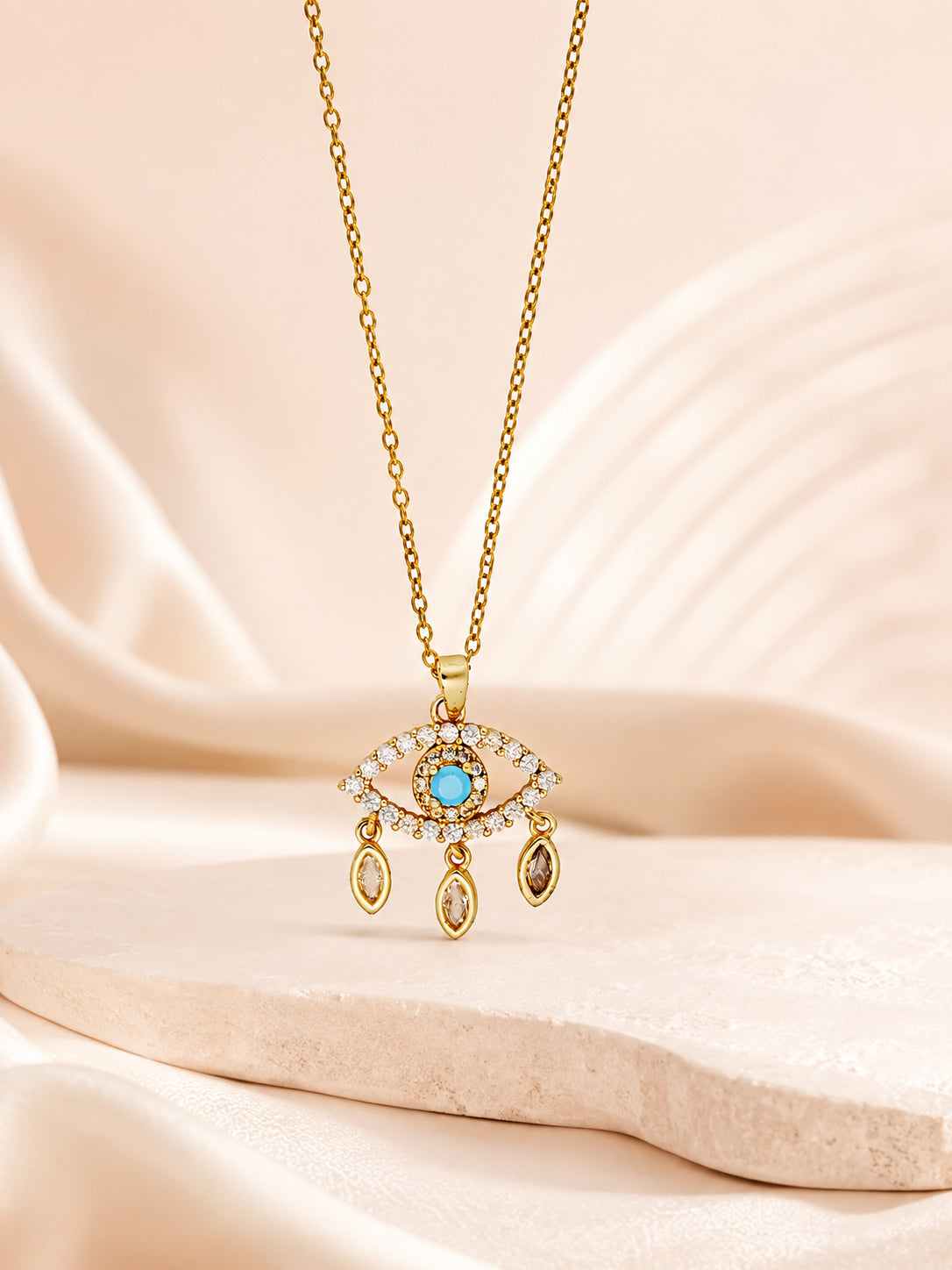 18K Gold Plated Blue Eye Crystal Drop Necklace