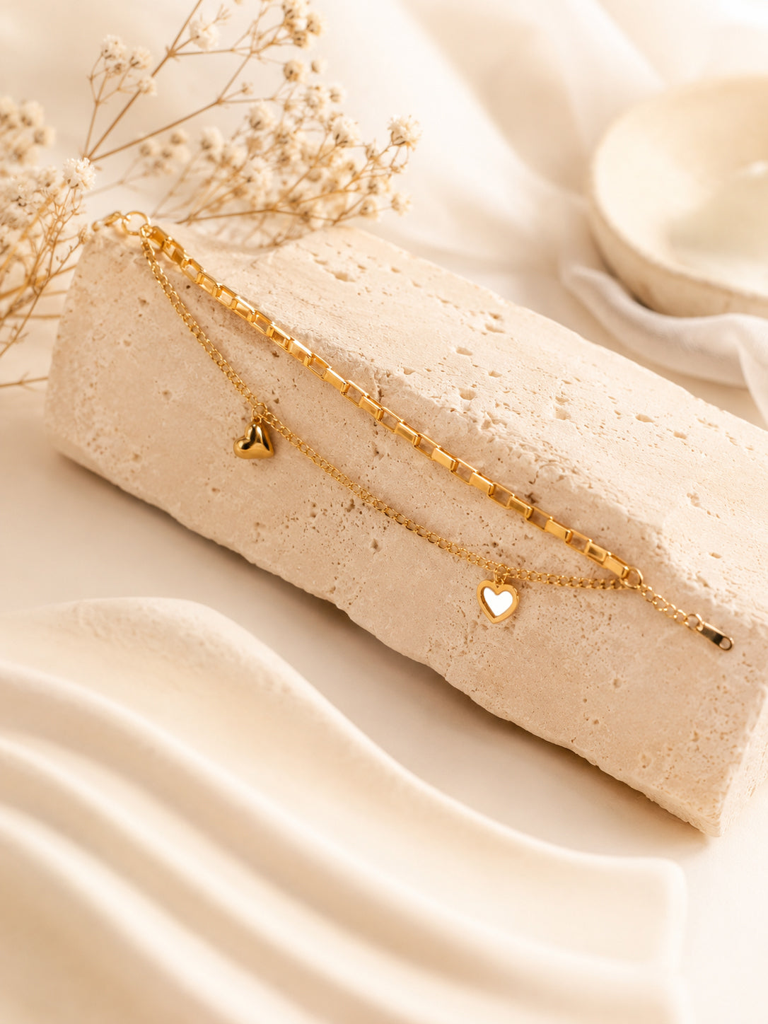 Aanura Heart Charm Gold Plated Chain Bracelet