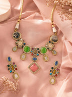 Aanura Navratna Statement Necklace with Multicolor Stones