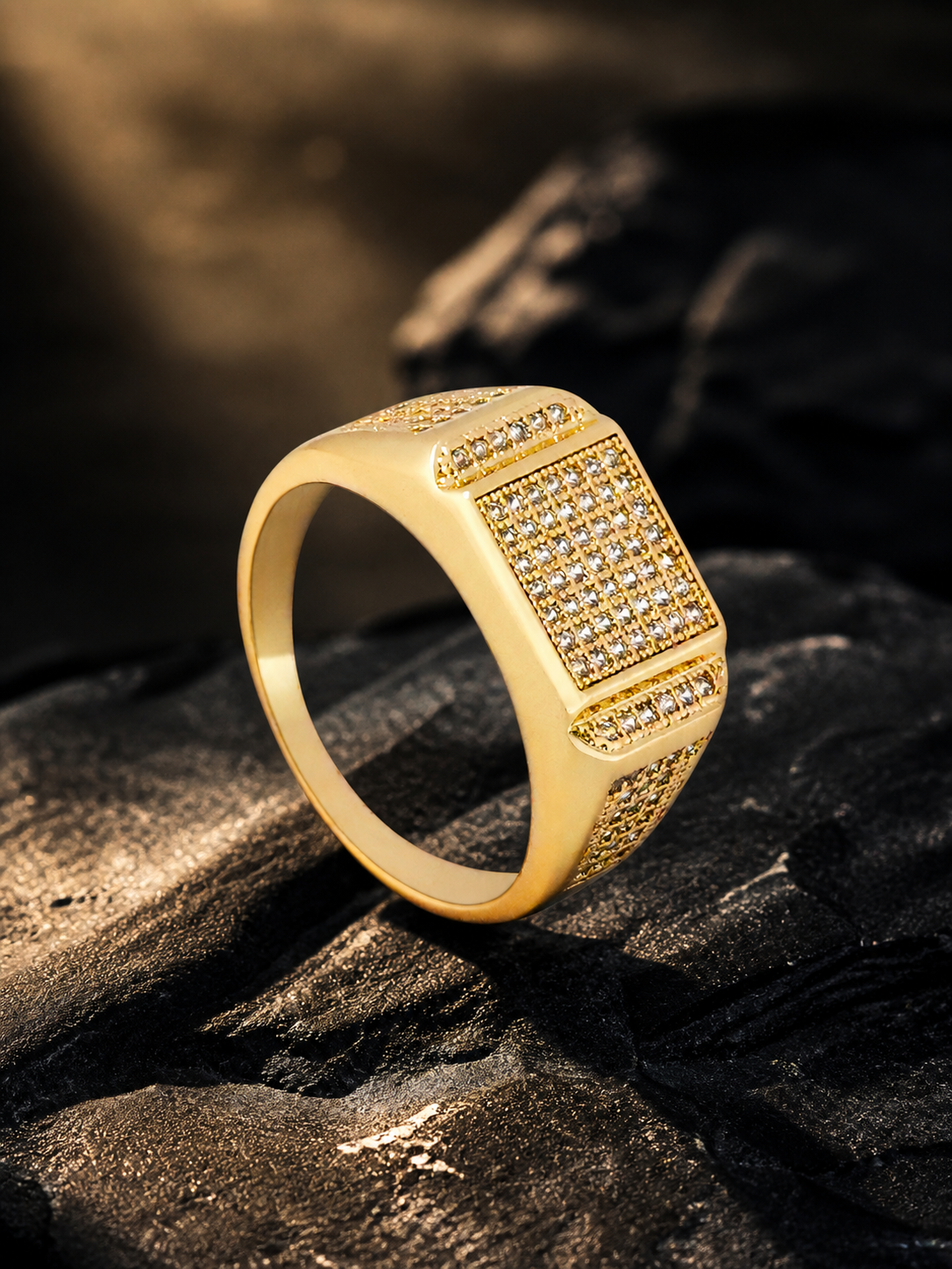 Aanura Gold-Plated Crystal Statement Ring For Men's