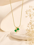 18K Gold Plated Green Crystal Clover Pendant Necklace for Women