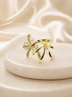 18K Gold Plated Twin Bloom Waterproof Crystal Ring